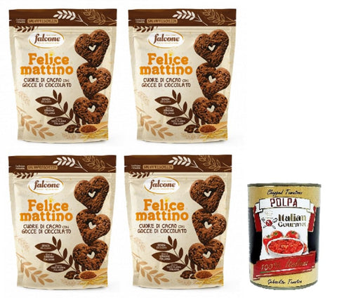 Italian Gourmet E.R. Abgepackte Gebäckstücke Falcone-Cuore di Cacao con gocce di cioccolato Kakaoherz mit Schokoladenstückchen 4x500gr + Italian Gourmet polpa 400g 8032804040014