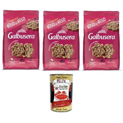 Galbusera RisosuRiso panetti con riso Venere, riso integrale soffiato e semi di papavero RisosuRiso Panetti mit Venere-Reis, gepufftem Naturreis und Mohn 3x200g Original italienisch inkl. Italian Gourmet Polpa 400 g