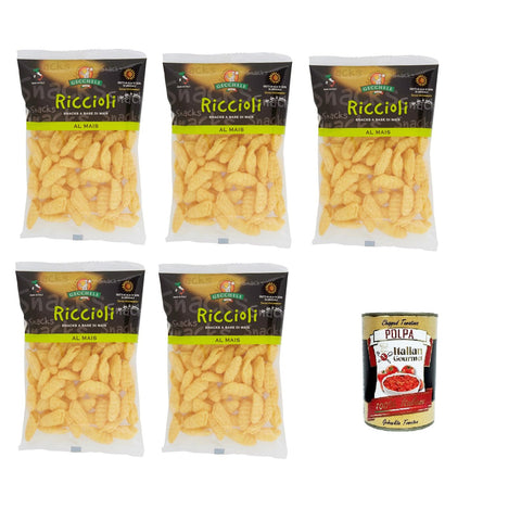 Gecchele Riccioli snack a base di Mais Snack auf Maisbasis 5x100gr Original italienisch inkl. Italian Gourmet Polpa 400g