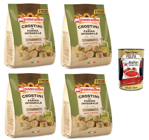 Italian Gourmet E.R. Abgepackte Gebäckstücke Panealba Crostini Integrali Multipack Vollkorn-Crostini 4x168gr + Italian Gourmet polpa 400g 8032804040014