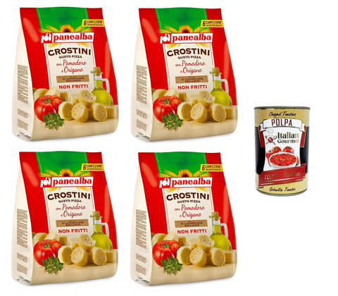 Panealba Crostini Multipack Gusto Pizza Mit Tomate und Oregano 4x168gr Original italienisch inkl. Italian Gourmet Polpa 400g