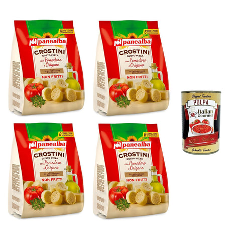 Panealba Crostini Multipack Gusto Pizza Mit Tomate und Oregano 4x168gr Original italienisch inkl. Italian Gourmet Polpa 400g