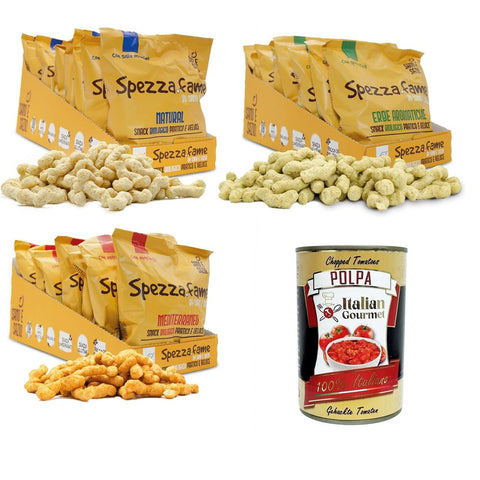 Sano e Sazio Testpaket Snack Proteico al gusto Natürliche, mediterrane, aromatische Kräuter - Packung 3x(8 Stück x ) - stillt den Hunger mit Meersalz 30 g inkl. Italian Gourmet polpa 400g Original italienisch