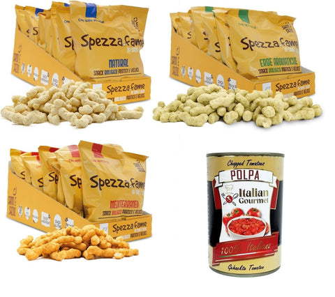 Italian Gourmet E.R. Abgepackte Gebäckstücke Sano e Sazio Testpaket Snack Proteico al gusto Natürliche, mediterrane, aromatische Kräuter – Packung 3x(8 Stück x 30 g) – stillt den Hunger mit Meersalz,+ Italian Gourmet polpa 400g 8032804040014