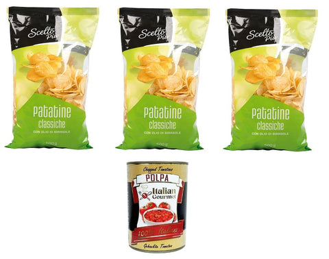 Italian Gourmet E.R. Abgepackte Gebäckstücke Scelto Più- Patatine classiche con olio girasole Klassische Chips mit Sonnenblumenöl 3x500gr + Italian Gourmet polpa 400g 8032804040014