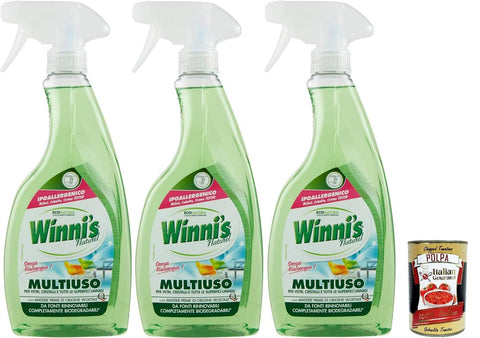 Winni's Hypoallergenes Mehrzweck-Reinigungsmittelspray, Reinigungswirkung auf Glas, Spiegeln und abwaschbaren Oberflächen, ohne Spülen, 500 ml 3x Original italienisch inkl. Italian Gourmet Polpa 400g