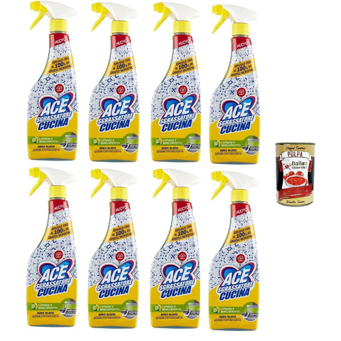 ACE Sgrassatore Cucina,Küchen Entfetter, Duft nach Zitrone und Bergamotte - Entfernt bis zu 100% verkrustetes Fett - Spray, 8x 600ml Original italienisch inkl. Italian Gourmet Polpa