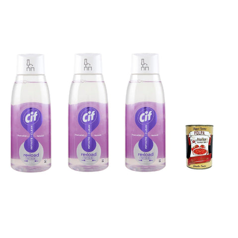 CIF Infinite + Clean Tutto in 1 Fresh Lavanda & Eucalipto RICARICA 590ml, Mehrzweck - Oberflächenreiniger - Nachfüllpackung 3 x 590 ml inkl. Italian Gourmet polpa 400gr Original italienisch