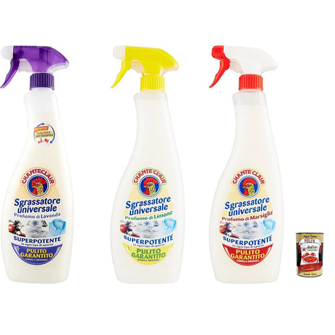 Chante Clair Sgrassatore Universale superpotente Degreaser Cleaner Universal Degreaser 3x 600 ml Marsiglia limone lavanda Testpaket Original italienisch inkl. Italian Gourmet Polpa 400g
