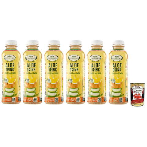 L'angelica L' Angelica Health Drink Null Zucker Aloe Drink, Getränk auf Basis von Aloe Vera,mit Ingwer- und Zitronengeschmack,Einweg-PET-Flasche 500ml 6x Original italienisch inkl. Italian Gourmet Polpa di Pomodoro 400g Dose