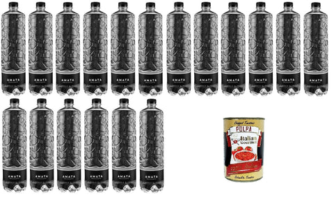 Italian Gourmet E.R. Aromatisiertes Wasser Amata- Acqua Minerale Naturale Frizzante Sparkling Mineral Water Natürliches Mineralwasser Special Edition 18x1lt + Italian Gourmet polpa 400g 8032804040014