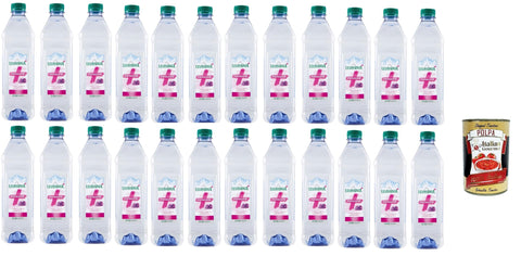 Italian Gourmet E.R. Aromatisiertes Wasser Levissima, Levissima+ Potassio Pro-power Gusto Mora, Natürliches Mineralwasser mit Kalium 24x 500ml + Italian Gourmet polpa 400g 8032804040014