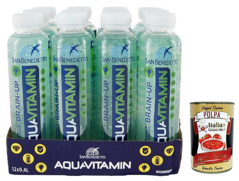 Italian Gourmet E.R. Aromatisiertes Wasser San Benedetto Aquavitamin Brain-Up 12x 400 ml, Wasser mit Kiwi, Apfel und Granatapfel, water with Kiwi, Apple and Pomegranate + Italian Gourmet polpa 400g 8032804040014