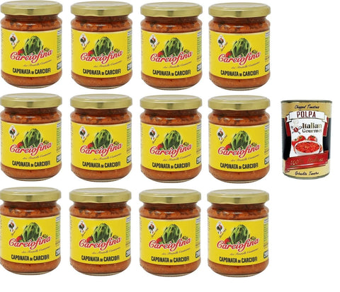 Italian Gourmet E.R. Artischocken Fratelli Contorno Carciofina, Caponata di Carciofi Artischocken-Caponata 12x200gr + Italian Gourmet polpa 400g 8032804040014