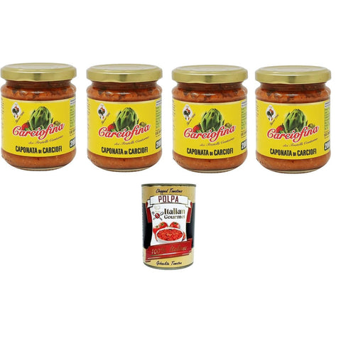 Fratelli Contorno Carciofina Caponata di Carciofi Artischocken-Caponata 4x200gr Original italienisch inkl. Italian Gourmet Polpa 400g