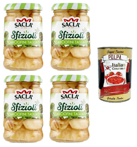 Italian Gourmet E.R. Artischocken Saclà Sfiziolì Carciofini Tagliati Geschnittene Artischocken 4x205 g+ Italian Gourmet polpa 400g 8032804040014