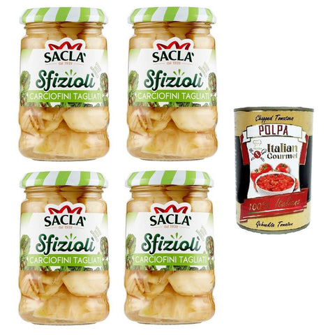 Saclà Sfiziolì Carciofini Tagliati Geschnittene Artischocken 4x205 g inkl. Italian Gourmet polpa 400g Original italienisch