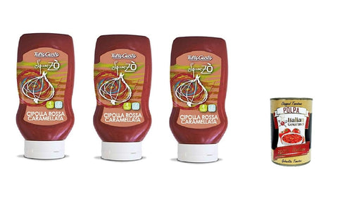 Tutto gusto Squeezò Cipolle Rosse Karamellisierte ROTE Zwiebel 500ml 3x Original italienisch inkl. Italian Gourmet Polpa 400g