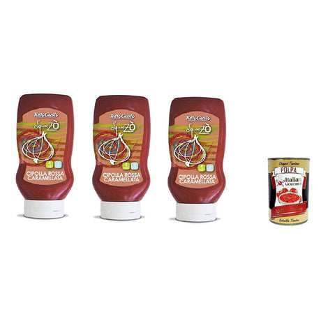 Tutto gusto Squeezò Cipolle Rosse Karamellisierte ROTE Zwiebel 500ml 3x Original italienisch inkl. Italian Gourmet Polpa 400g