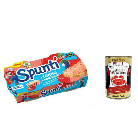 Spuntì Tonno e pomodoro, Brotaufstrich Verteilbarer Creme Thunfisch und Tomate, 2 Dosen von 6x 84 g inkl. Italian Gourmet polpa 400g Original italienisch