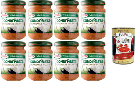 Italian Gourmet E.R. Aufstriche & Dips Berni Condipasta Melanzane e Ricotta Auberginen- und Ricotta-Konfitüre-Gewürz für erste Gänge und Bruschetta 8x130gr+ Italian Gourmet polpa 400g 8032804040014