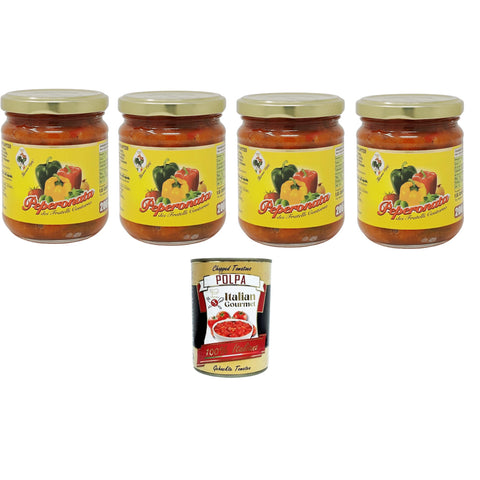 Fratelli Contorno Peperonata Sizilianische Vorspeise auf Pfefferbasis 4x200gr inkl. Italian Gourmet polpa 400g Original italienisch
