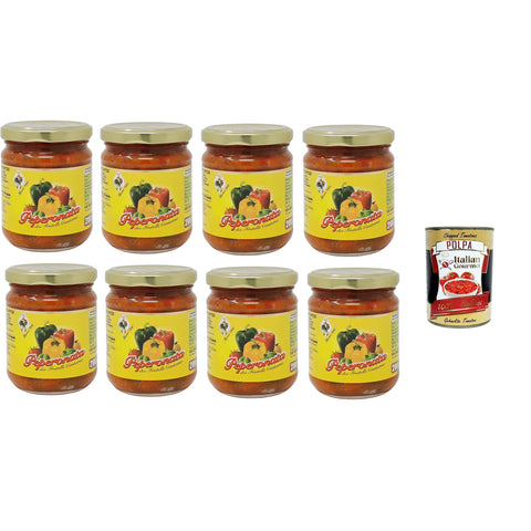 Fratelli Contorno Peperonata Sizilianische Vorspeise auf Pfefferbasis 8x200gr Original italienisch inkl. Italian Gourmet Polpa 400g