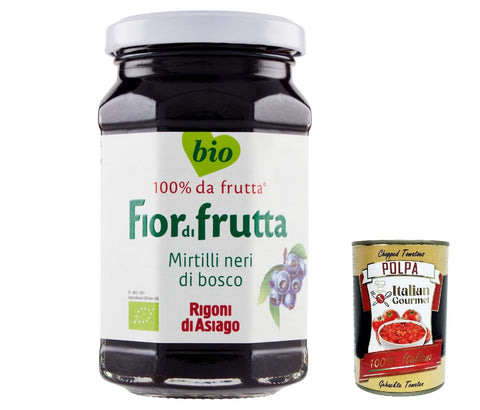 Italian Gourmet E.R. Aufstriche & Dips Rigoni di Asiago 3x 250g - Fiordifrutta Fruchtaufstrich - Schwarze Blaubeeren -Aufstrich, Marmelade Konfitüre Brotaufstriche Original aus Italien + Italian Gourmet polpa 400g 8032804040014