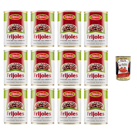 D'AMICO Frijoles Fagioli Neri alla Messicana Schwarze Bohnen nach mexikanischer Art 12x400gr Original italienisch inkl. Italian Gourmet Polpa 400g