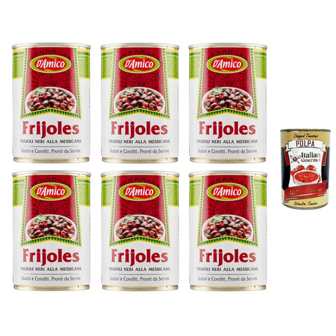 D'AMICO Frijoles Fagioli Neri alla Messicana Schwarze Bohnen nach mexikanischer Art 6x400gr Original italienisch inkl. Italian Gourmet Polpa 400g