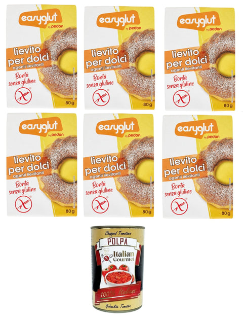 Pedon Easyglut Lievito per dolci senza glutine Glutenfreies Backpulver 6x80gr Original italienisch inkl. Italian Gourmet Polpa di Pomodoro 400g