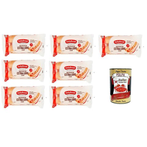 DailyBread Brot für Hot Dogs Extra lange Sandwiches 7x 320g Original italienisch inkl. Italian Gourmet Polpa 400g