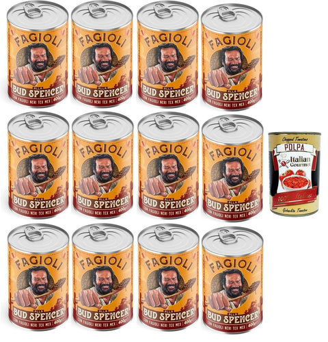 Italian Gourmet E.R. Baked Beans Fagioli alla Bud Spencer Tex Mex, Bud Power- Bud-Spencer-Tex Mex Bohnen fertig zum Probieren 12x 400gr + Italian Gourmet polpa 400g 8032804040014
