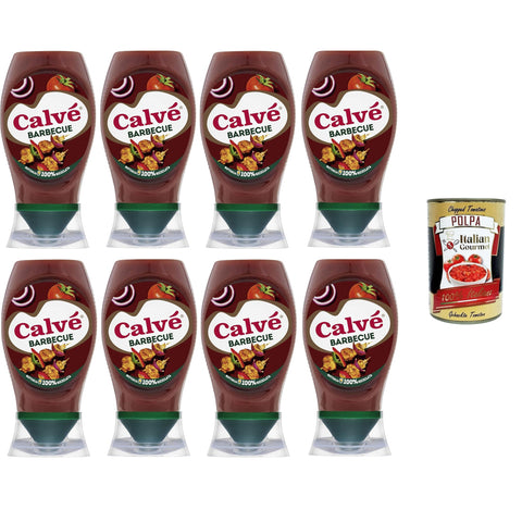 Calvè Calvé Barbecue-Sauce, BBQ-Sauce mit starkem Holz- und Raucharoma, ideal für alle Fleischgerichte, 8 x 250 ml Original italienisch inkl. Italian Gourmet Polpa 400g