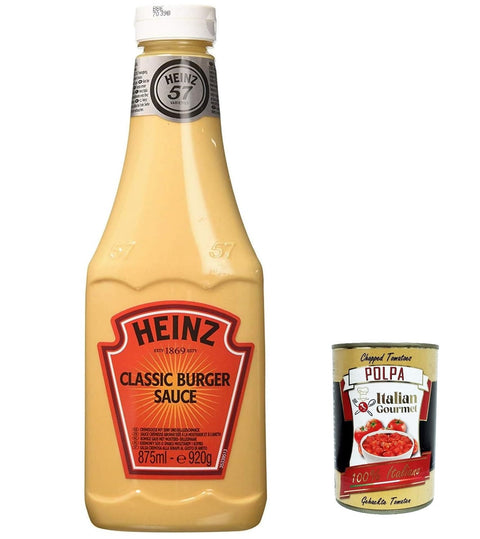 Italian Gourmet E.R. Barbequesaucen Heinz Sauce Burger Sauce Classica 875ml Up Right Flacon Chips Gewürz Flasche + Italian gourmet polpa 400g 5000157103420
