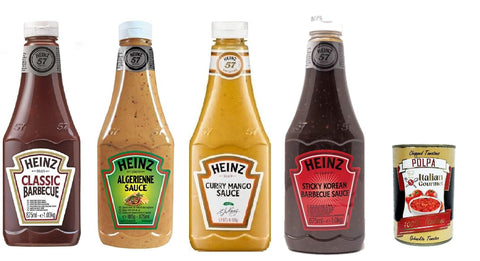 Italian Gourmet E.R. Barbequesaucen Salsa Heinz Testpaket Sauce Flasche 4x 875ml Sauce -Chips Gewürz + Italian Gourmet polpa 400g 5000157140715