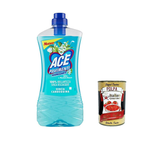 ACE Pavimenti Igienizzante Talco e Muschio Bianco, Bodenreiniger, Talkum und Weißer Moschus 1 Lt 6x Original italienisch inkl. Italian Gourmet Polpa 400g