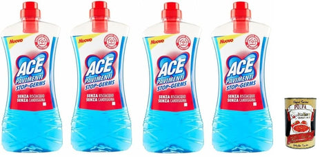 ACE Pavimenti Bodenreiniger Hygiene - Stop - Germs, ohne Bleichmittel - Entfernt 99, 9% des Schmutzes vom Boden 4x 1Lt inkl. Italian Gourmet polpa 400g Original italienisch