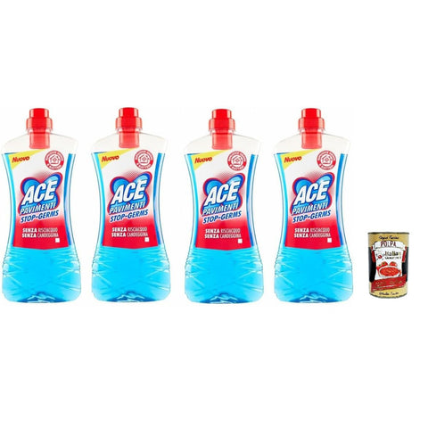 ACE Pavimenti Bodenreiniger Hygiene - Stop - Germs, ohne Bleichmittel - Entfernt 99, 9% des Schmutzes vom Boden 4x 1Lt inkl. Italian Gourmet polpa 400g Original italienisch