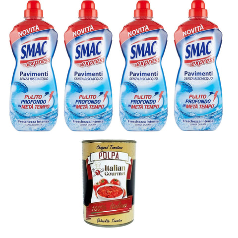 Smac Express - Intensive Frische für Böden, Reinigungsmittel für mehrere Oberflächen, Reinigungswirkung ohne Ausspülen 4x1000 ml inkl. Italian Gourmet polpa 400g Original italienisch