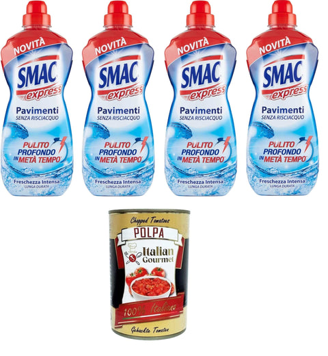 Italian Gourmet E.R. Bodenreinigung Smac Express – Intensive Frische für Böden, Reinigungsmittel für mehrere Oberflächen, Reinigungswirkung ohne Ausspülen, 4x1000 ml+ Italian Gourmet polpa 400g 8032804040014