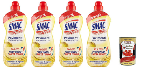 Italian Gourmet E.R. Bodenreinigung Smac Express – Zitrusfrische Böden, Reinigungsmittel für mehrere Oberflächen, Reinigungswirkung ohne Ausspülen, 4x1000 ml + Italian Gourmet polpa 400g 8032804040014