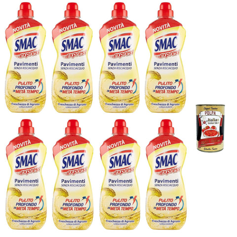 Italian Gourmet E.R. Bodenreinigung Smac Express – Zitrusfrische Böden, Reinigungsmittel für mehrere Oberflächen, Reinigungswirkung ohne Ausspülen, 8x1000 ml + Italian Gourmet polpa 400g 8032804040014