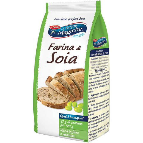 Lo Conte le farine magiche Farina di Soia Sojamehl, reich an Ballaststoffen, ideal für Brot, Pizza, Cremes und Kuchen, Packung mit 300 g 3x Original italienisch