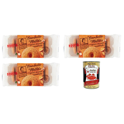 Matilde Vicenzi Matilde's Donuts, rustikale Kekse mit Zitrusfrüchten, Haselnüssen und Mandeln, langsam gegarte Produkte, ideal zum Frühstück, Snack oder Snack, 200 g 3x Original italienisch inkl. Italian Gourmet Polpa 400g