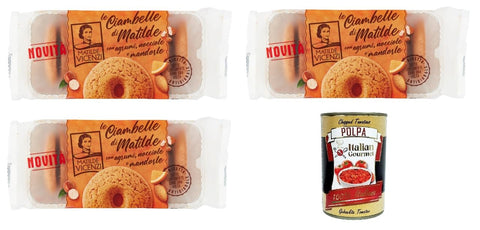 Matilde Vicenzi Matilde's Donuts, rustikale Kekse mit Zitrusfrüchten, Haselnüssen und Mandeln, langsam gegarte Produkte, ideal zum Frühstück, Snack oder Snack, 200 g 3x Original italienisch inkl. Italian Gourmet Polpa 400g