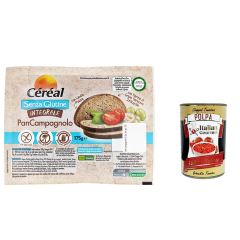Céréal Glutenfreies Brot, laktosefrei, mit Sauerteig, hergestellt aus Vollkorn - Buchweizenmehl, hervorragend zum Frühstück, Mittag - und Abendessen 6x 175 gr inkl. Italian Gourmet polpa 400g Original italienisch