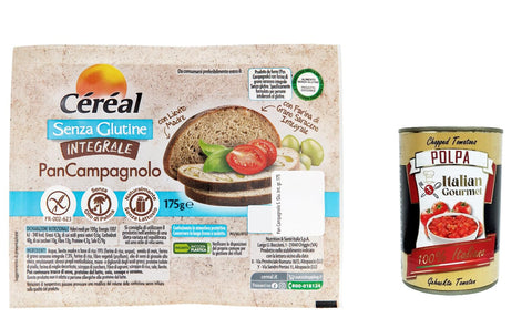 Italian Gourmet E.R. Brot & Backwaren 6x Céréal Glutenfreies Brot, laktosefrei, mit Sauerteig, hergestellt aus Vollkorn-Buchweizenmehl, hervorragend zum Frühstück, Mittag- und Abendessen, 175 gr + Italian Gourmet polpa 400g 3175681263604