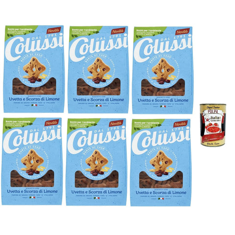 Colussi Kekse, Rosinen und Zitronenschalen 500 GR 6x Original italienisch inkl. Italian Gourmet Polpa 400g