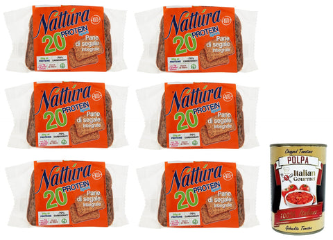Náttúra Protein Sport Pane di Segale Integrale Bio Roggenvollkornbrot mit Weizenproteinen, Leinsamen und Soja 6x250g Original italienisch Gebäck
